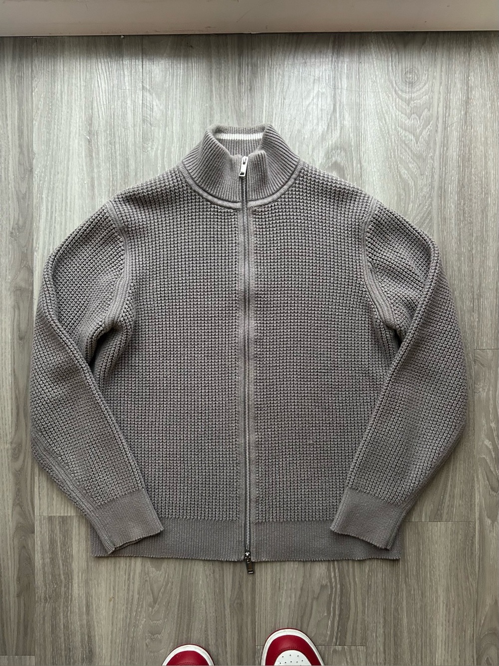 Theory | Gary Full Zip Jacket, Heavyweight Knit in Force Grey/Ivory (S)